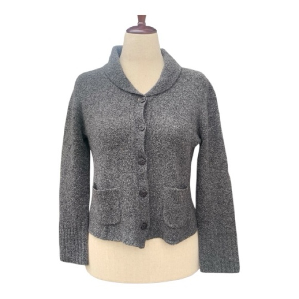 J. Jill Charcoal VTG Button-Up Cozy Cardigan Merino Wool‎ Front Pockets Size Med